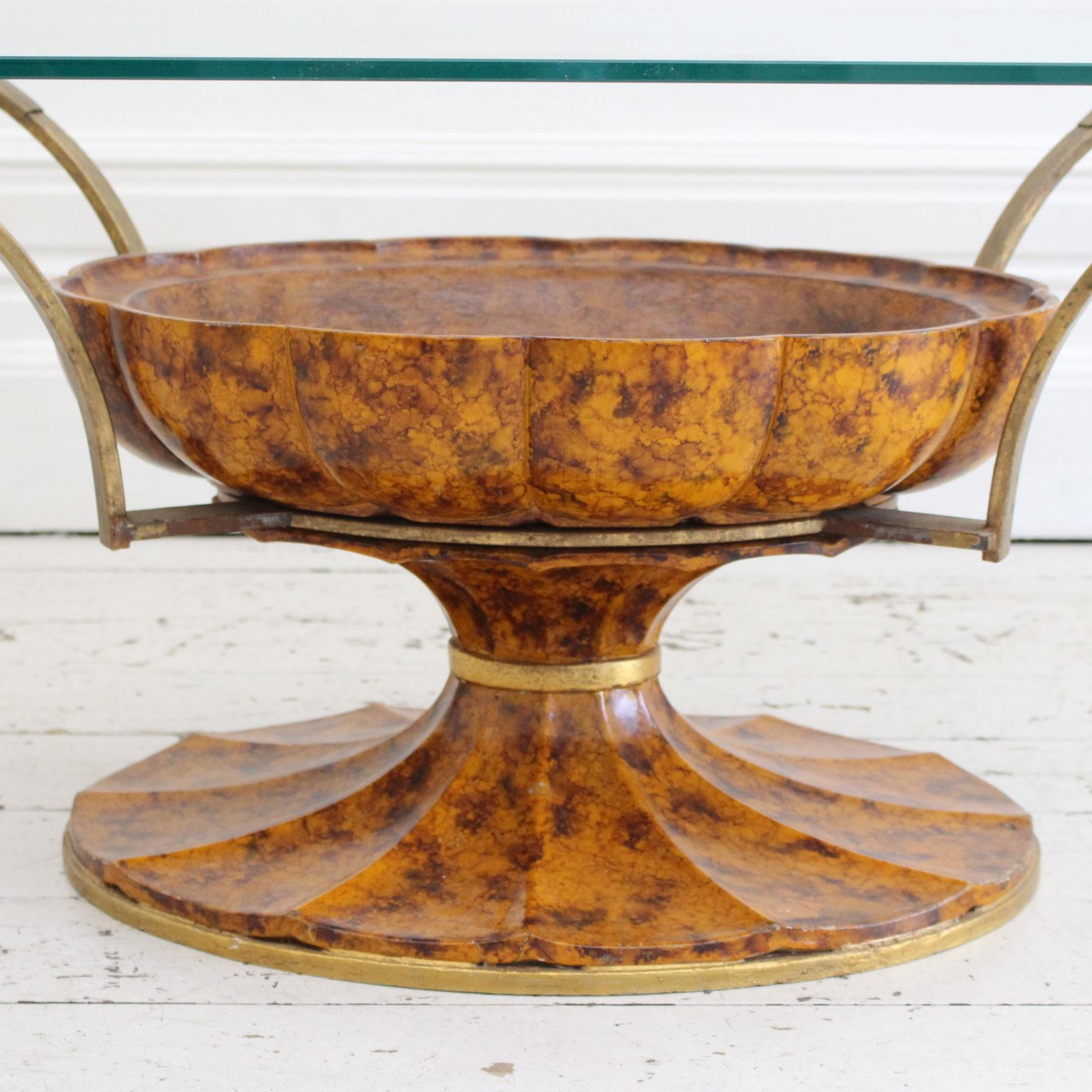 Mid-20th Century 1930s Faux Tortoiseshell Italian Coffee Table with Glass Top