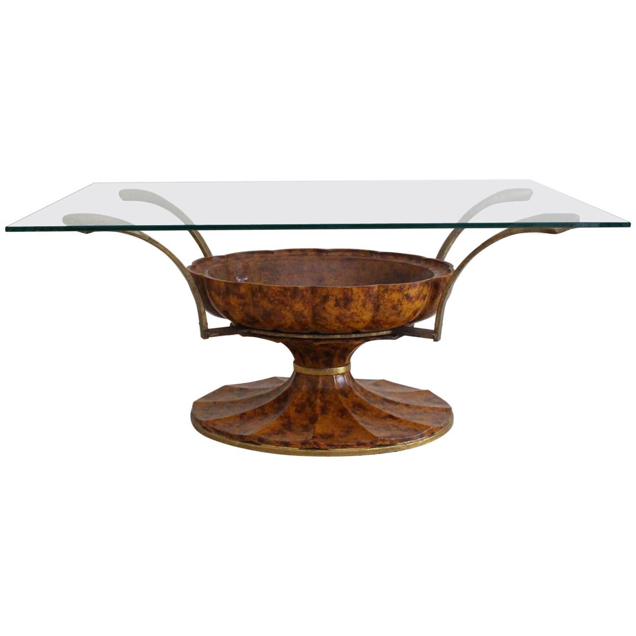 1930s Faux Tortoiseshell Italian Coffee Table with Glass Top