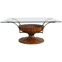 1930s Faux Tortoiseshell Italian Coffee Table with Glass Top