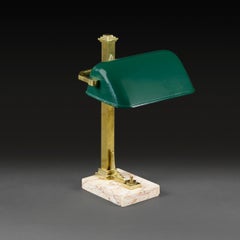 A 1930s French Art Deco Desk Lamp in Brass, Marble and Green Enamel