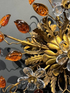 1930's French Bagues Flush Mount with Orange Glass Leaves