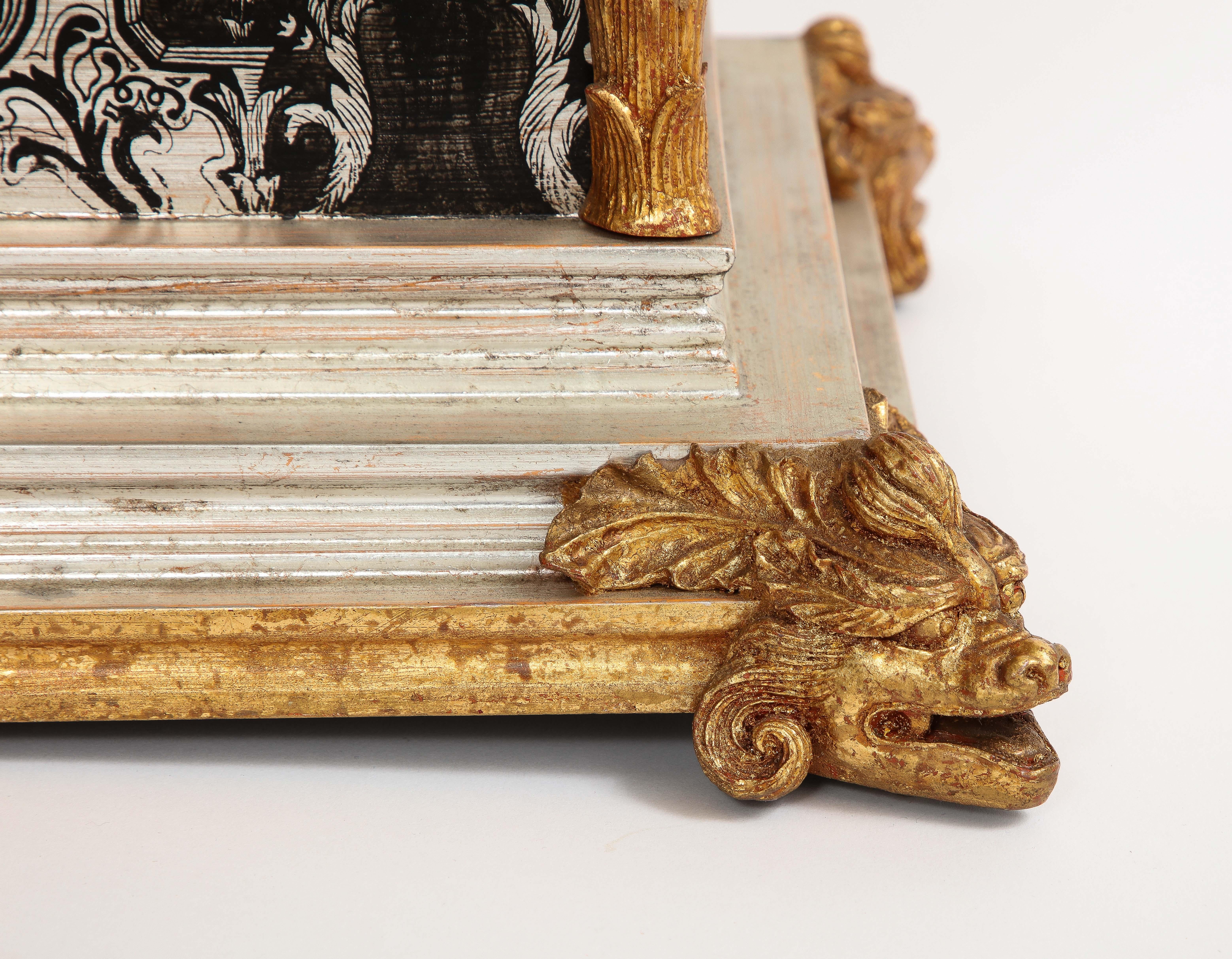 A 1930's French Gilt Lacquered Wood Pagoda Form Chinoiserie Platinum Painted Box For Sale 9