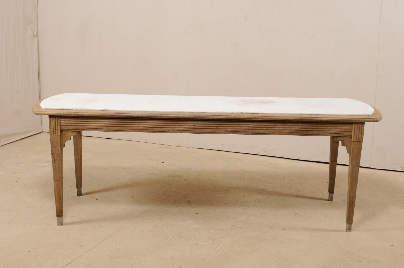 1930s French Slender Sized, Long Kitchen Island Table with Marble Top 5