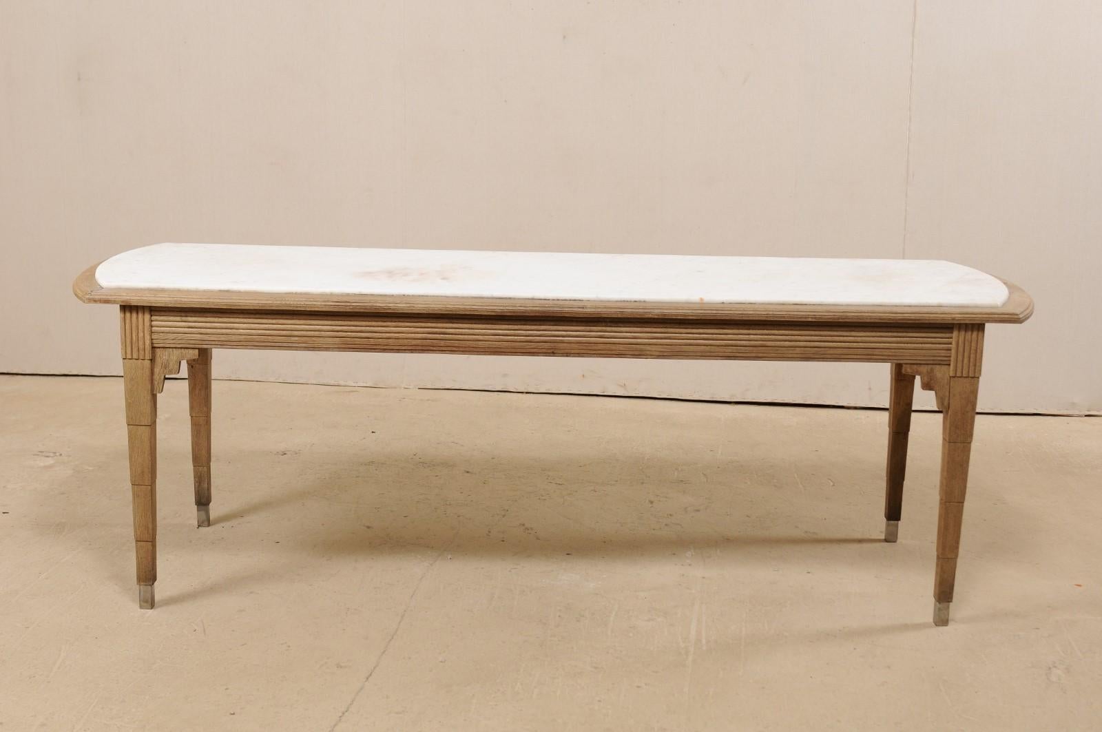 1930s French Slender Sized, Long Kitchen Island Table with Marble Top 6