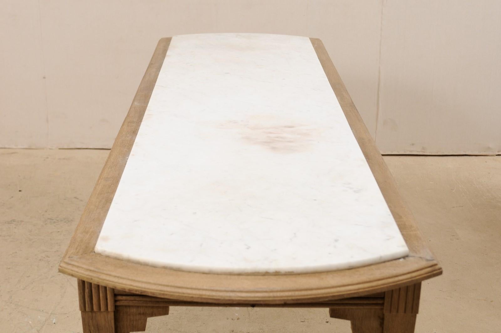 20th Century 1930s French Slender Sized, Long Kitchen Island Table with Marble Top
