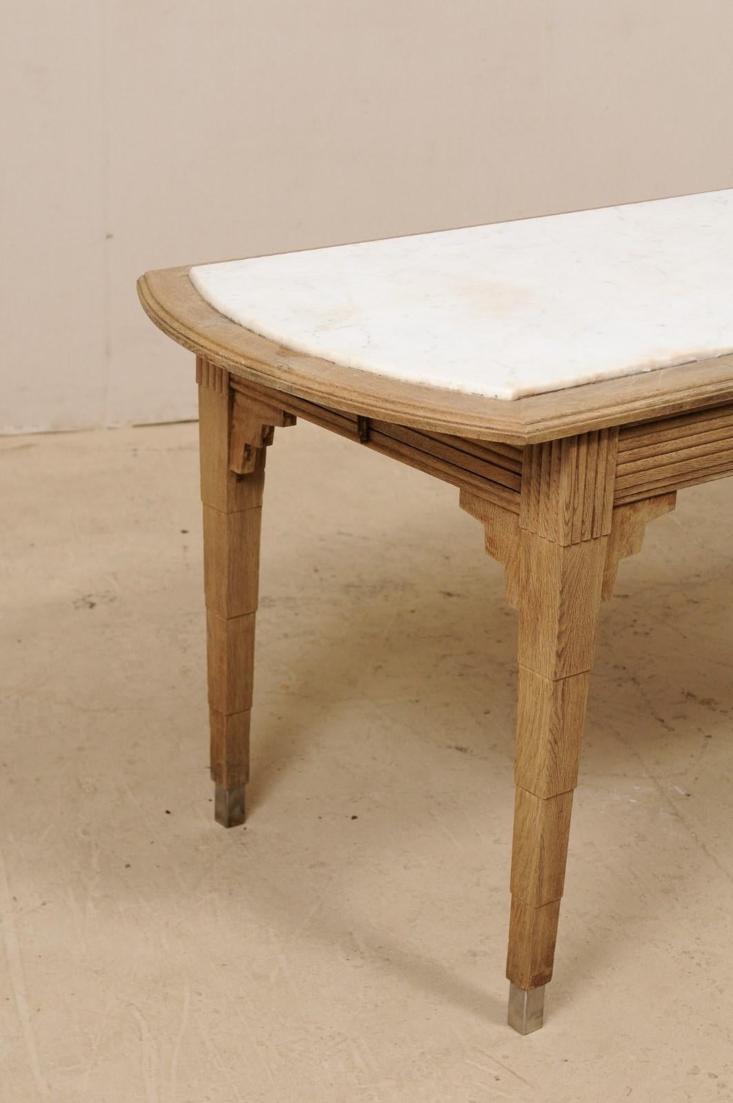 1930s French Slender Sized, Long Kitchen Island Table with Marble Top 2