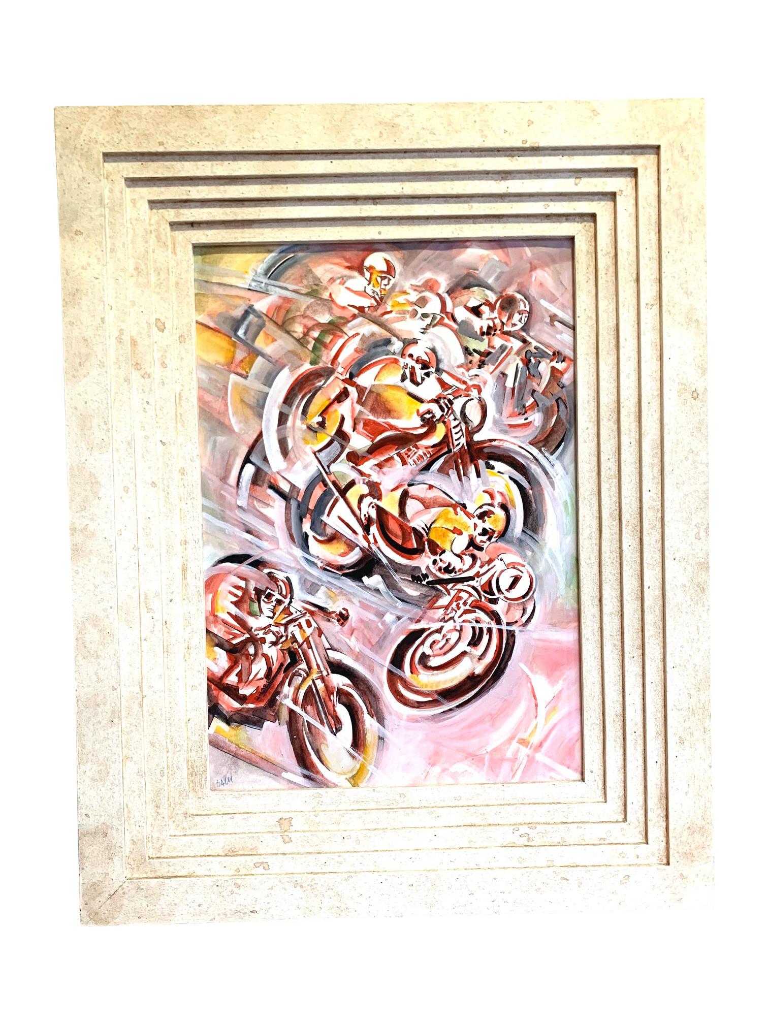 Acuarela futurista de los años 30 de una carrera de motos del artista italiano Aris Bacci en venta 4