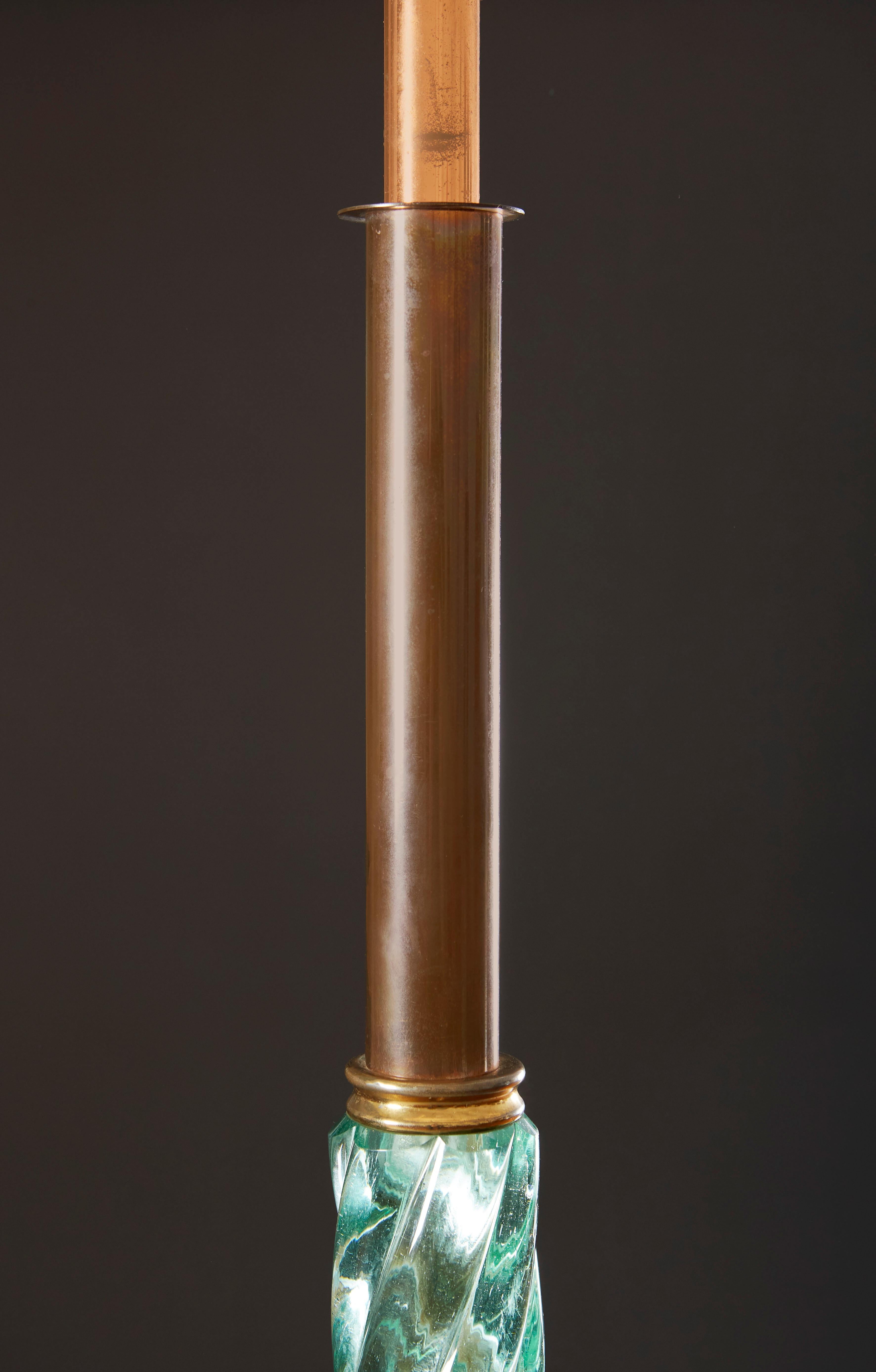 French 1930s Glass and Copper Standard Lamp After Venini