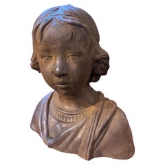 Busto di ragazza in terracotta siciliana degli anni '30 realizzato a mano