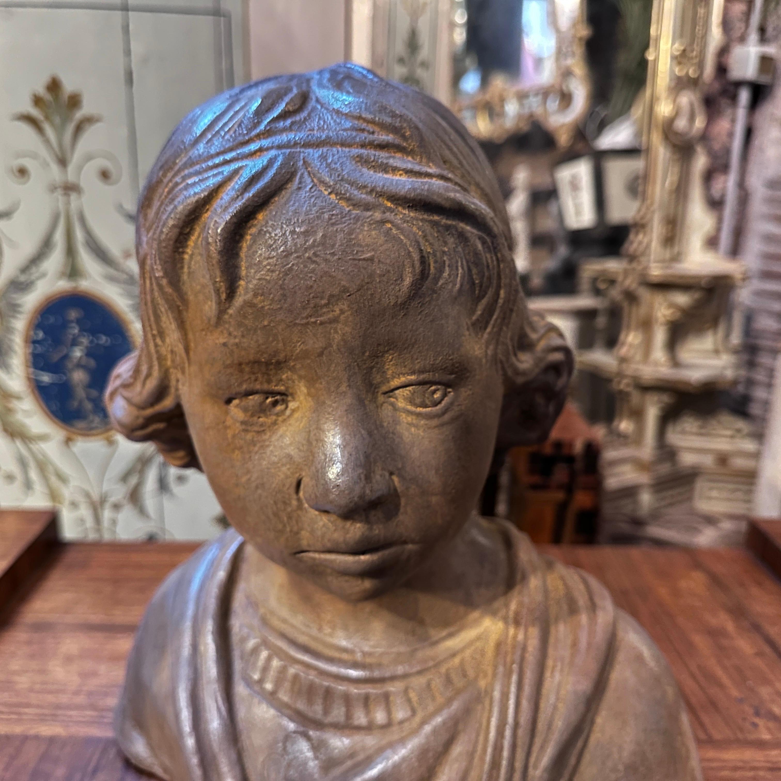 1930s Hand-Crafted Terracotta Sicilian Bust of a Young Girl For Sale 4
