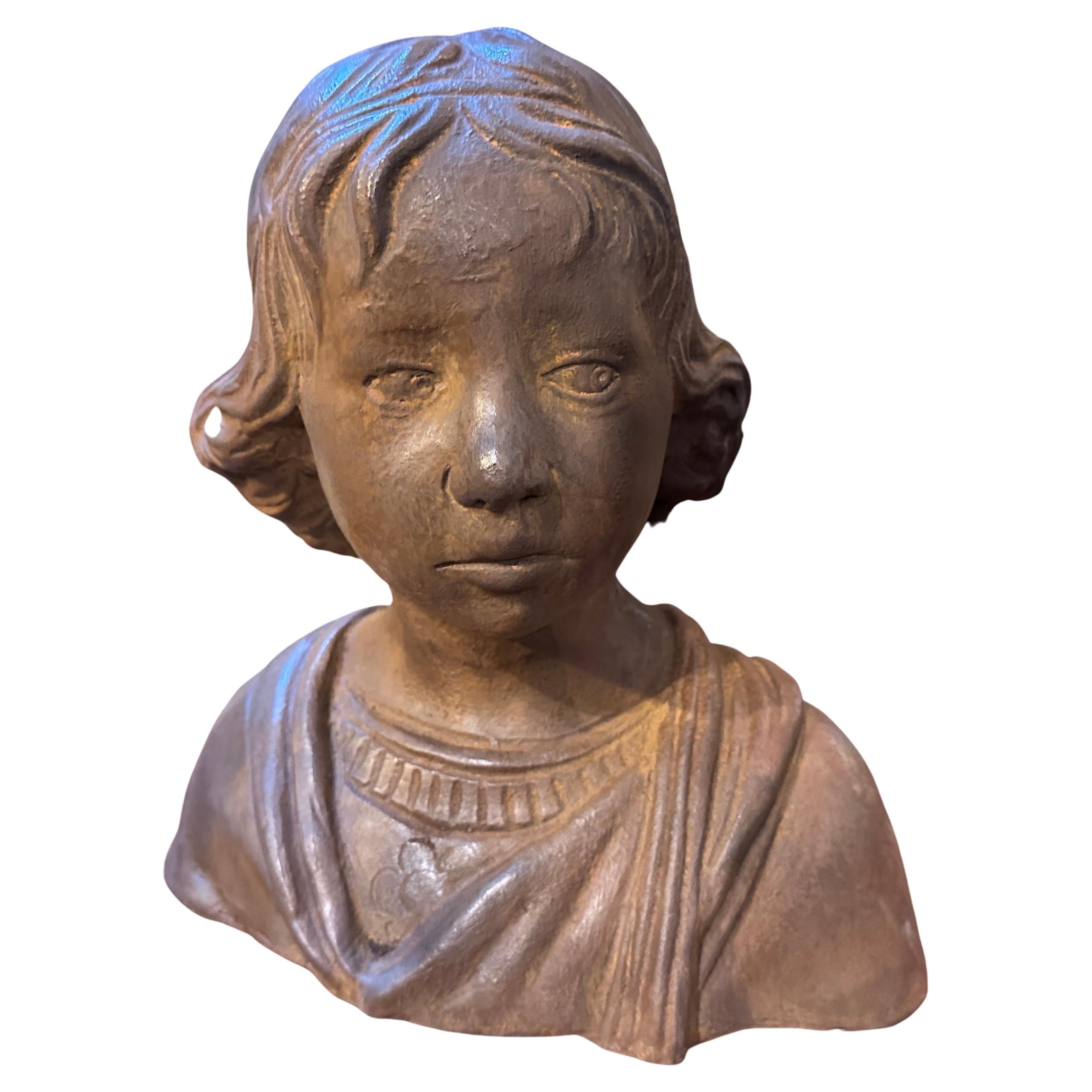 1930s Hand-Crafted Terracotta Sicilian Bust of a Young Girl