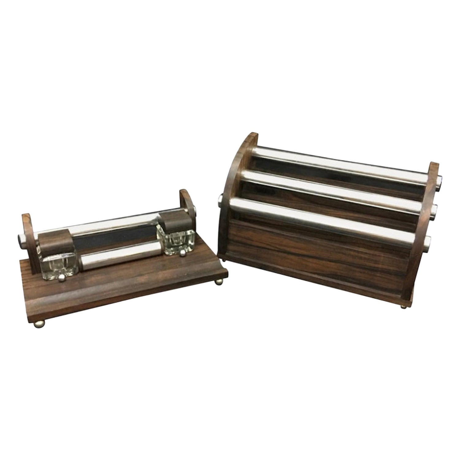 A 1930s High Quality Art Deco Wood and Chromed Metal French Desk Set