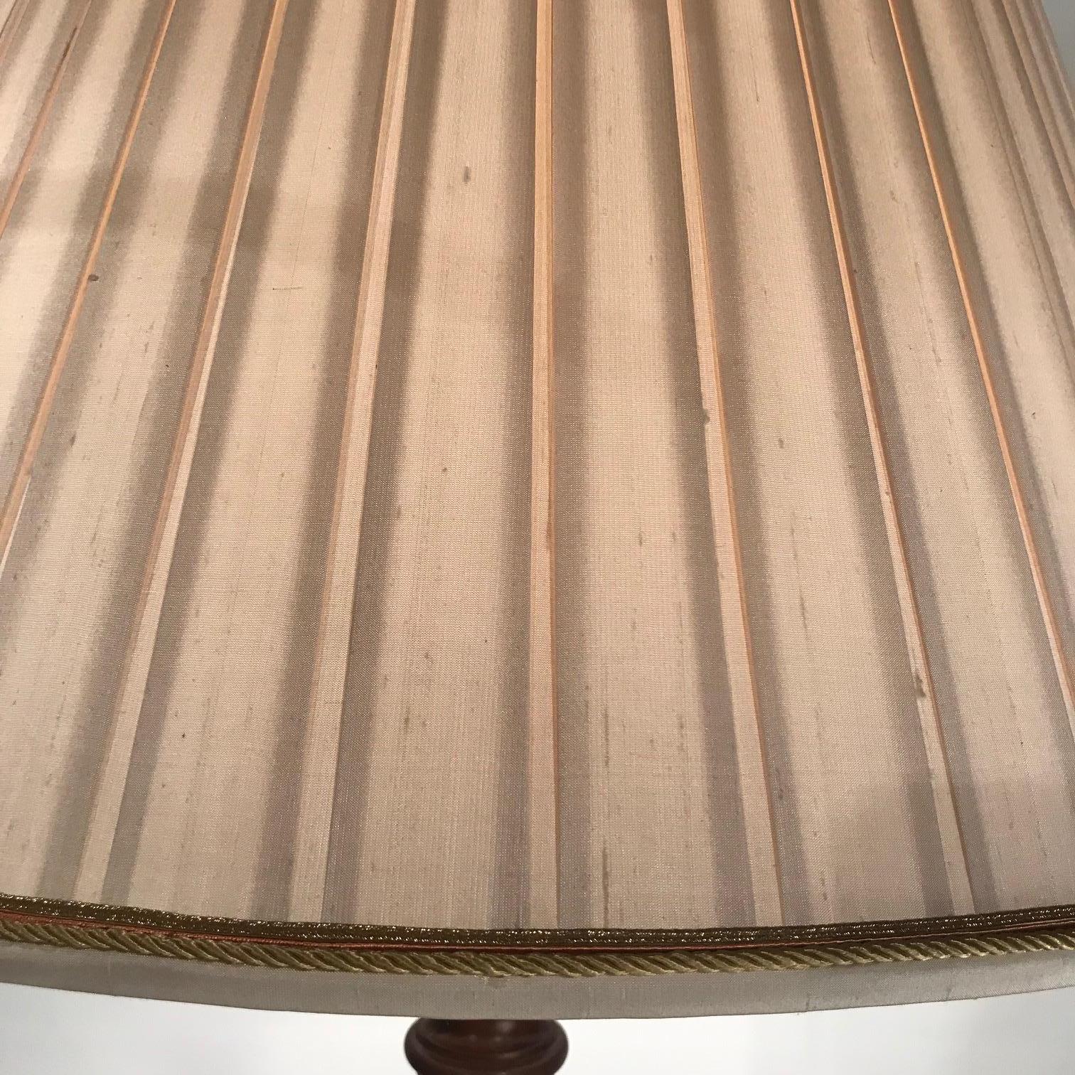 American 1930s Mahogany Floor Lamp with Fine Custom Silk Shade