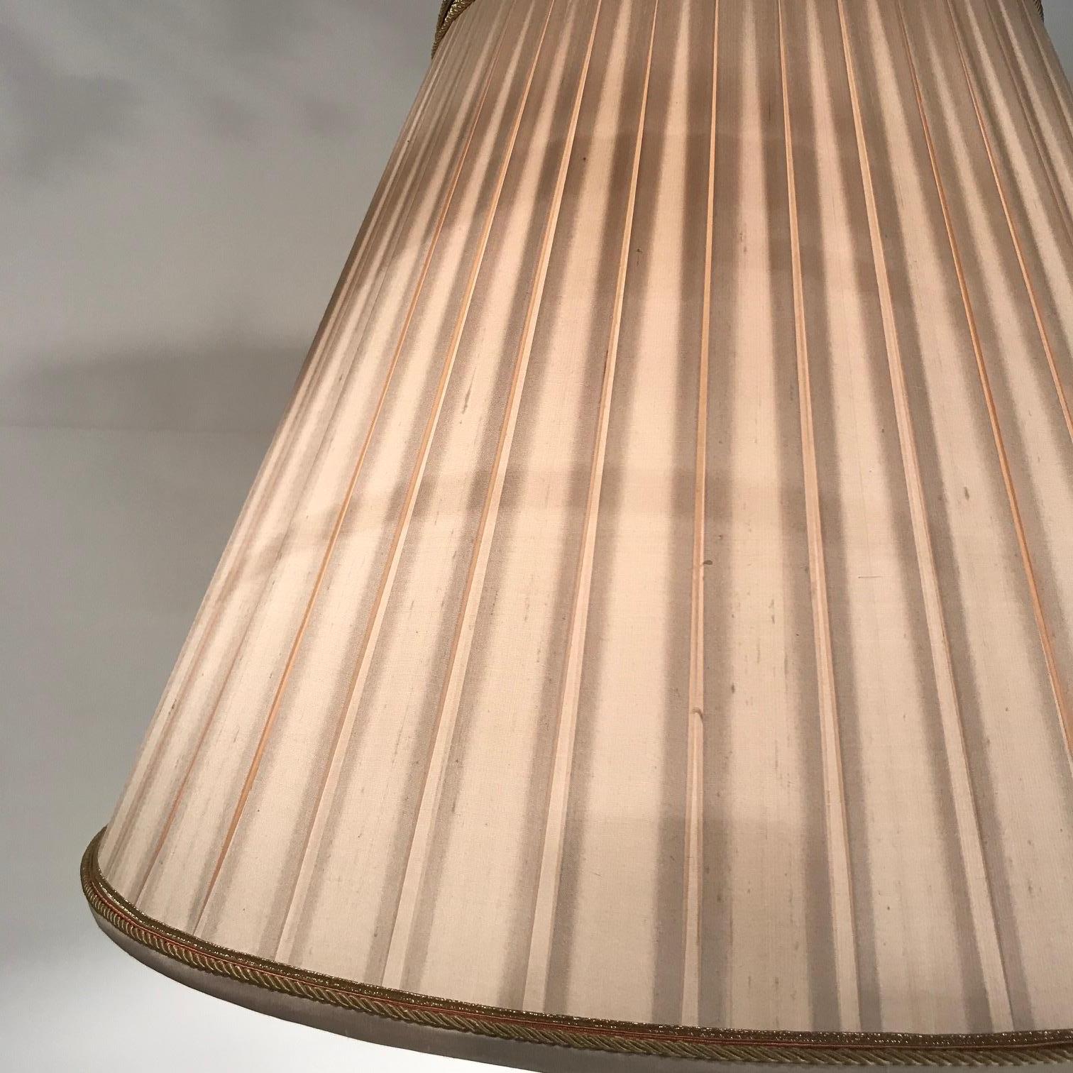 Carved 1930s Mahogany Floor Lamp with Fine Custom Silk Shade