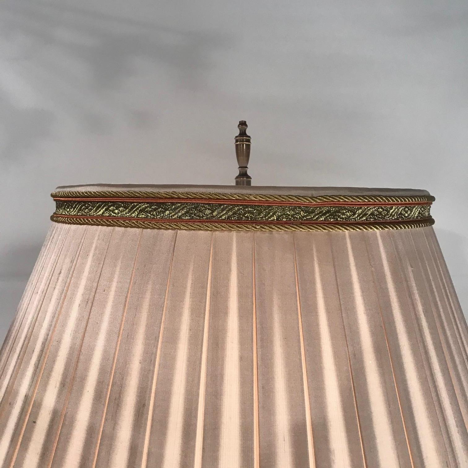 Early 20th Century 1930s Mahogany Floor Lamp with Fine Custom Silk Shade