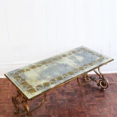 1930s Maison Baguès Eglomisé Coffee Table with Gilt Metal Base