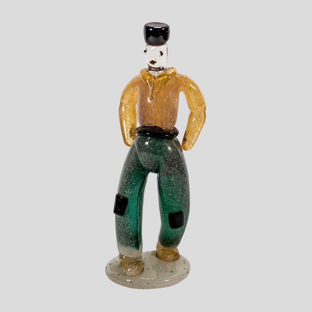 Mid-Century Modern 1930s Murano blown glass figure of a young man attributed to Archimede Seguso For Sale