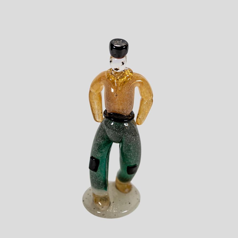 Italian 1930s Murano blown glass figure of a young man attributed to Archimede Seguso For Sale