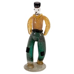 Figurine en verre soufflé de Murano des années 1930 représentant un jeune homme, attribuée à Archimede Seguso