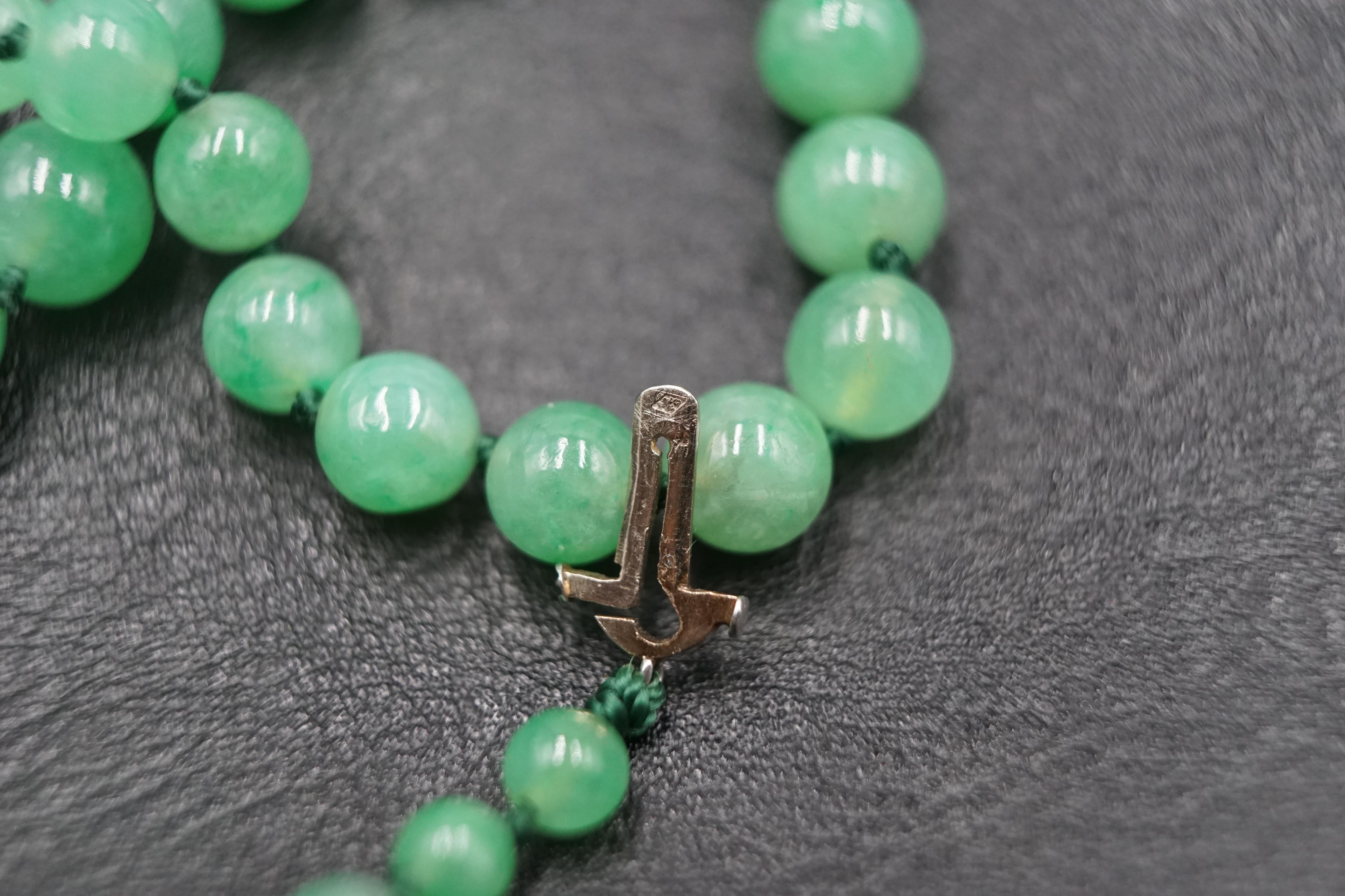Art Deco 1930s Natural Translucent Jadeite Necklace with French Assay Mark and Cert