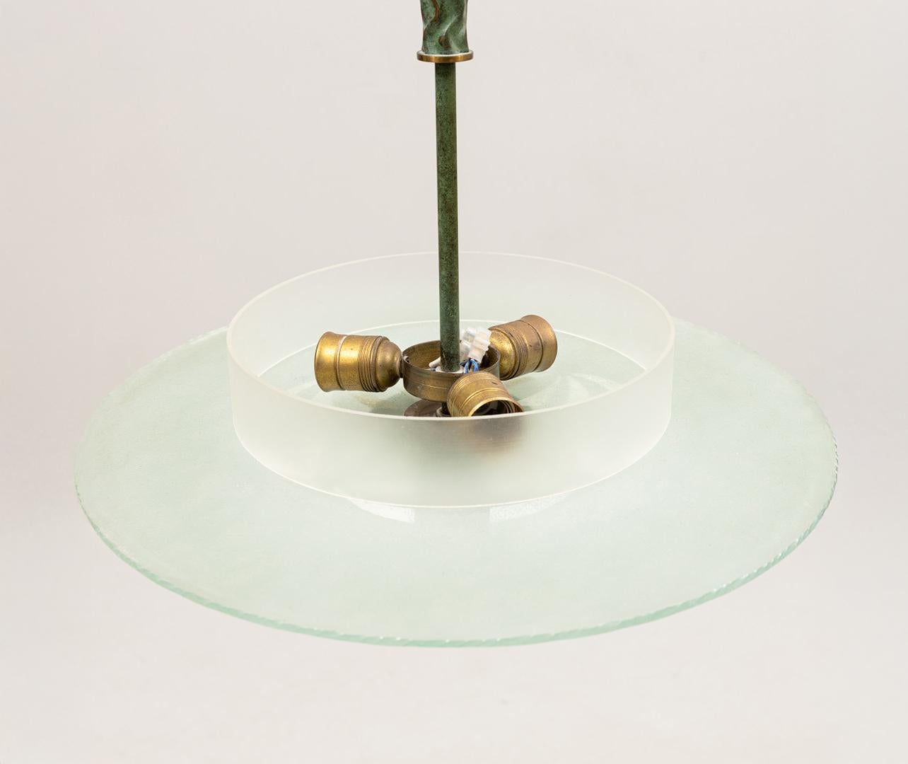 Frosted A 1930s Swedish Art Deco Pendant with Raw Glass Edge For Sale
