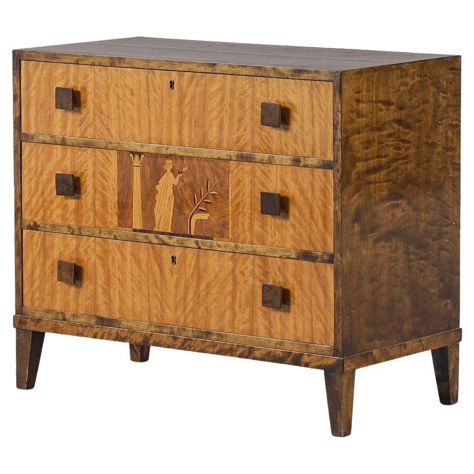 A 1930s Swedish Marquetry Chest of Drawers For Sale