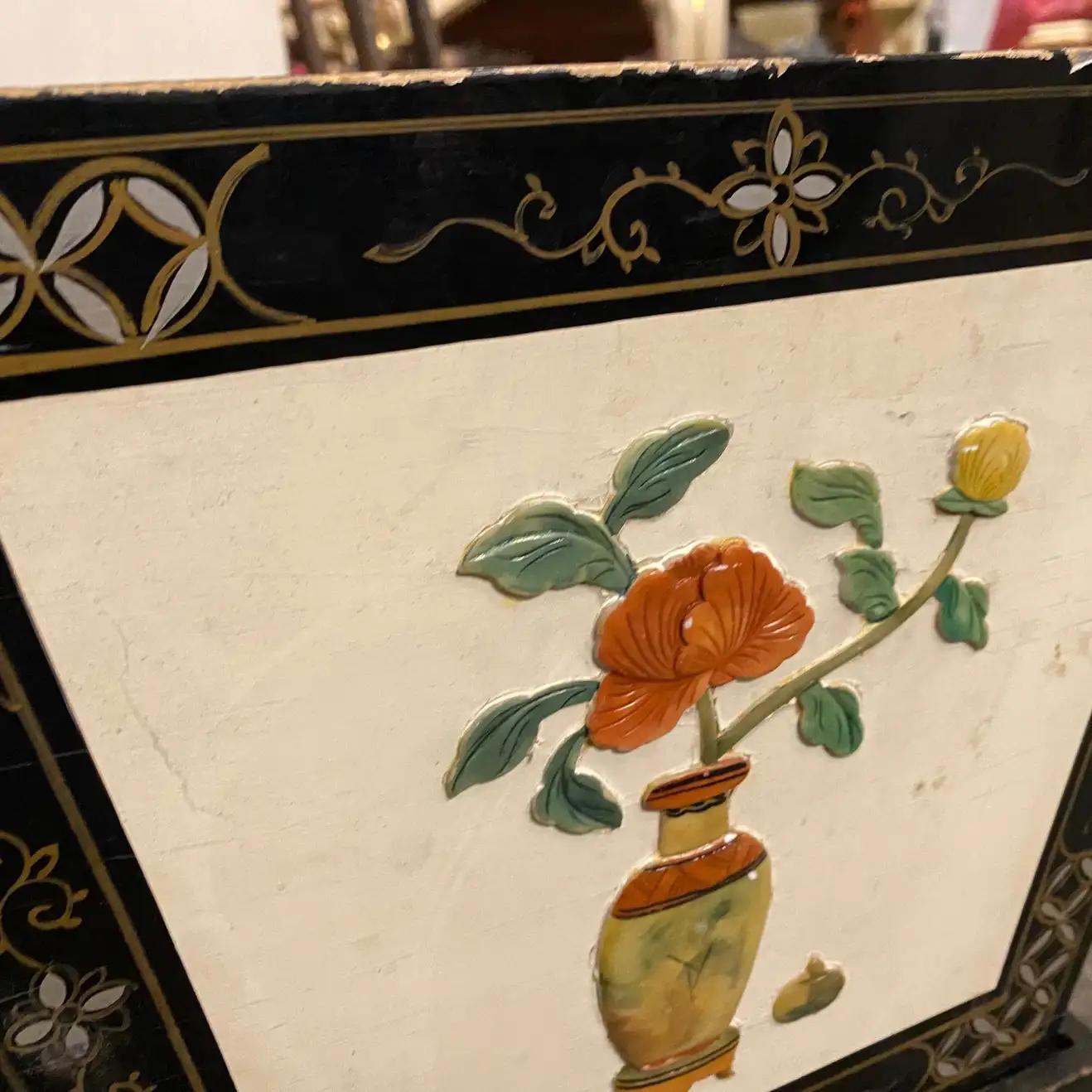 Peint à la main Cache-pot chinois en bois peint à la main des années 1930 en vente