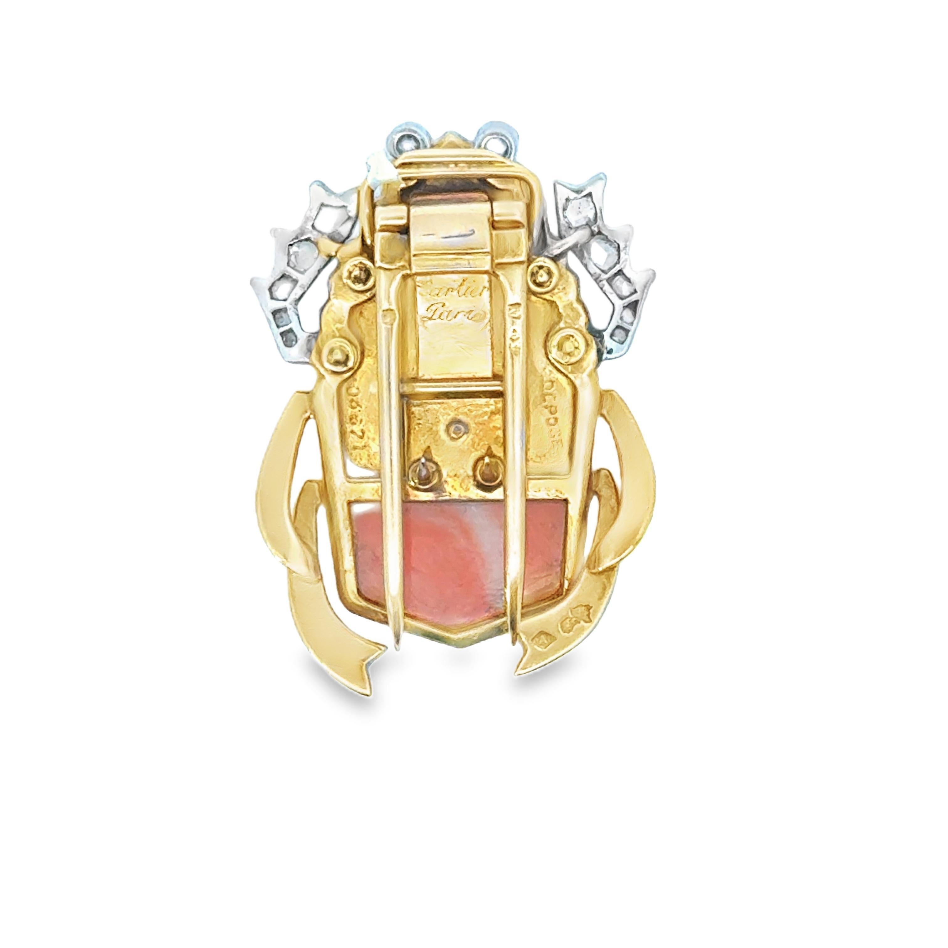 A 1936 Cartier Scarab Coral Gem Set Brooch . Signed Cartier Paris In Excellent Condition In New York, NY