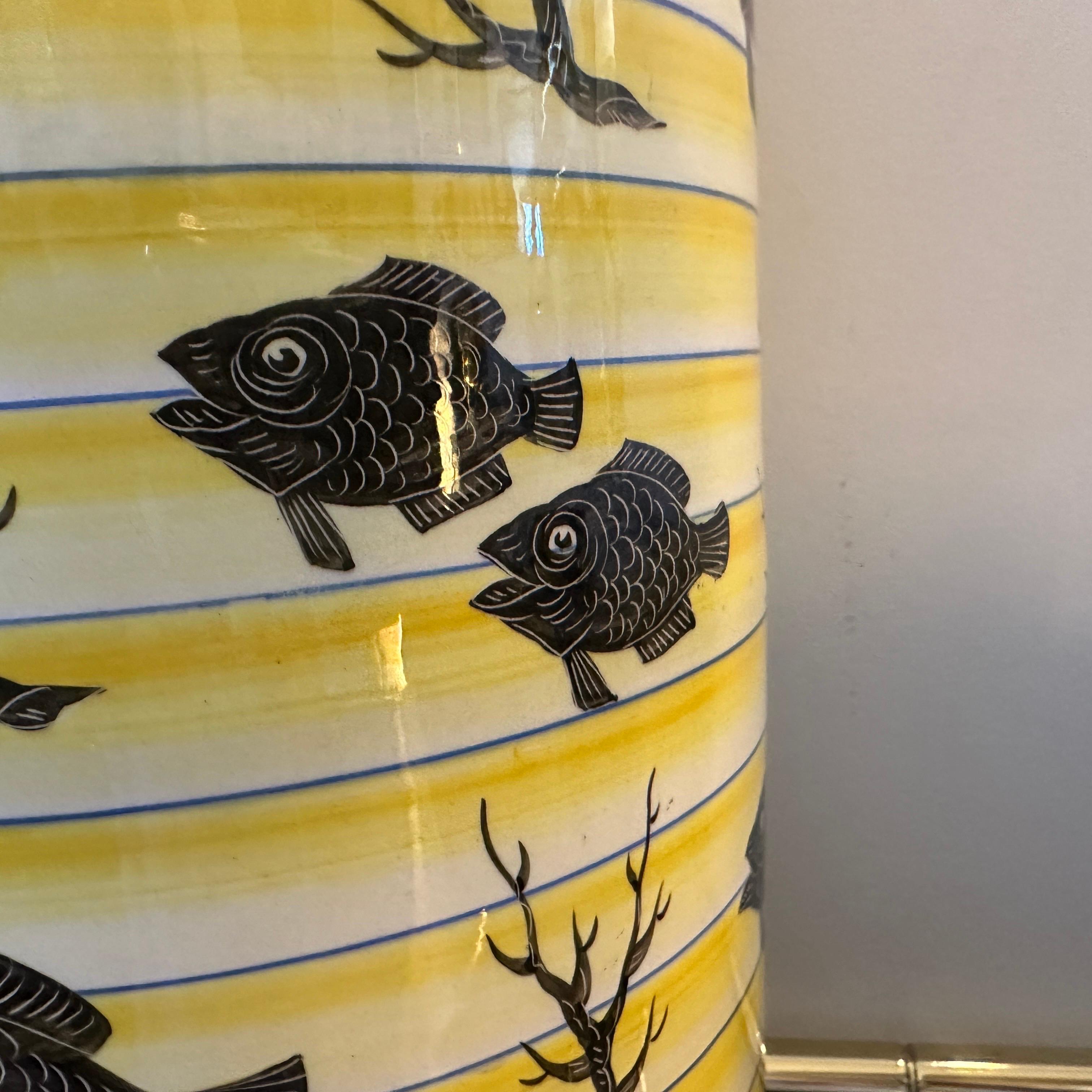 A 1937s Art Deco Yellow and Black Ceramic Italian Cylinder Vase  For Sale 1