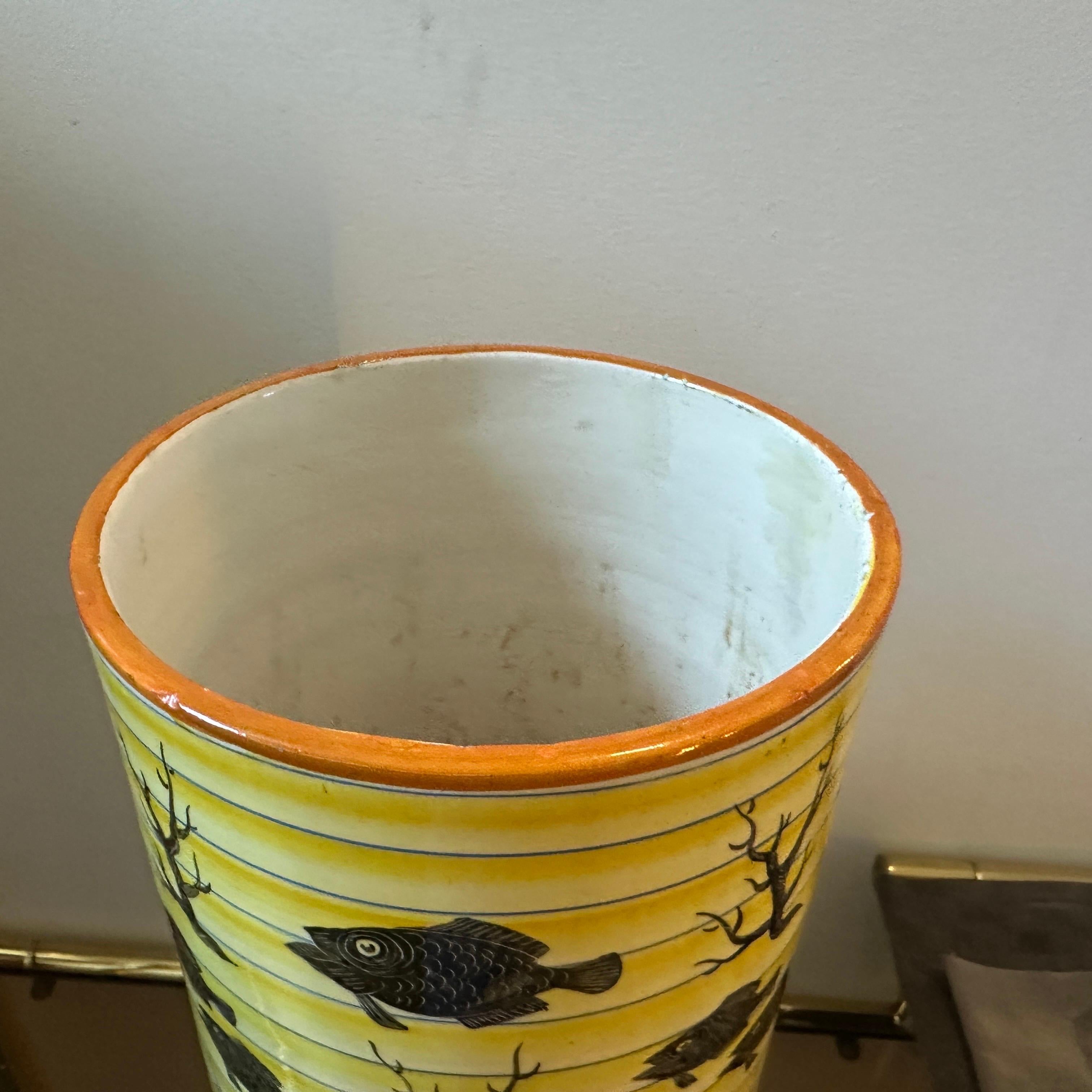 A 1937s Art Deco Yellow and Black Ceramic Italian Cylinder Vase  For Sale 3