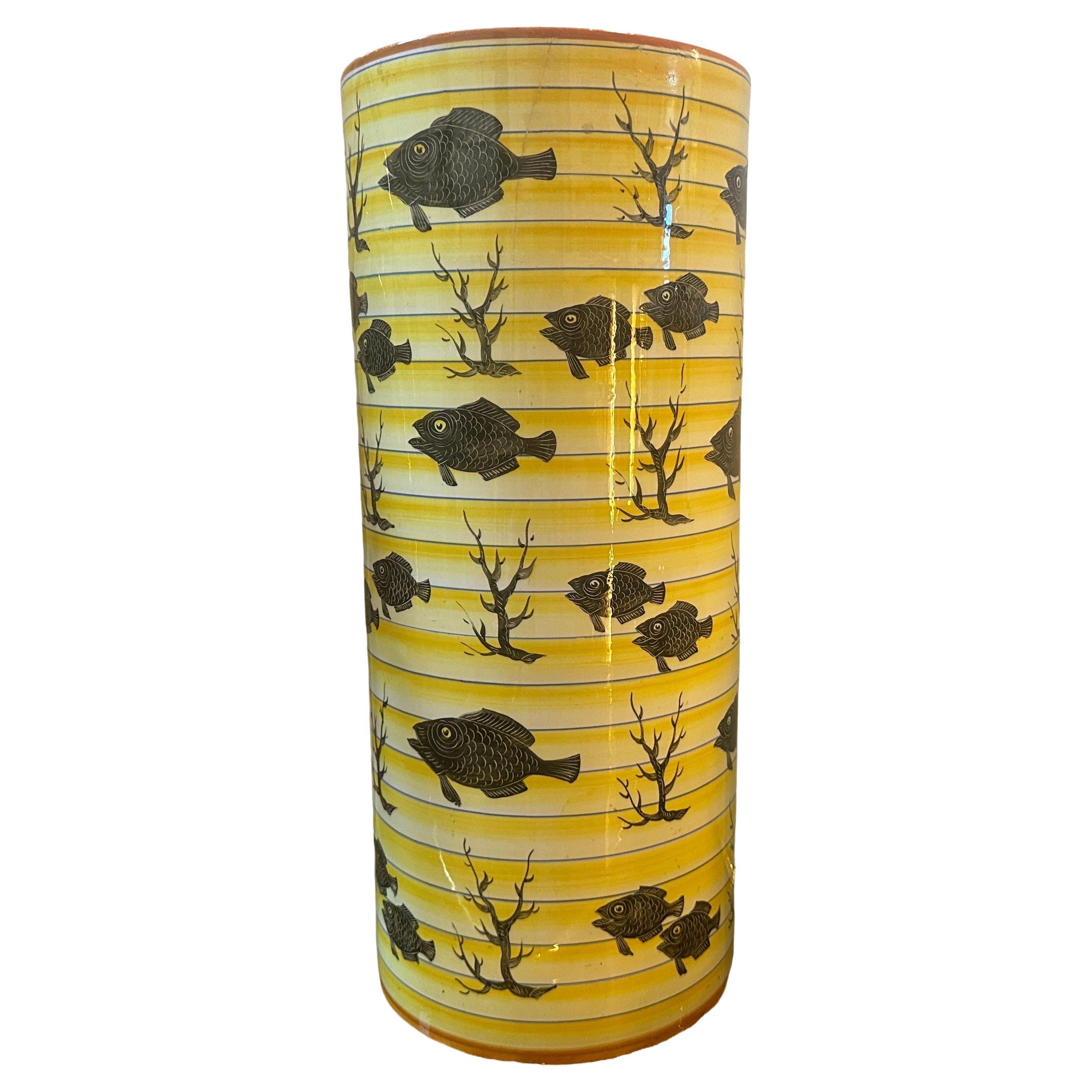 A 1937s Art Deco Yellow and Black Ceramic Italian Cylinder Vase 