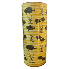 Vintage A 1937s Art Deco Yellow and Black Ceramic Italian Cylinder Vase 