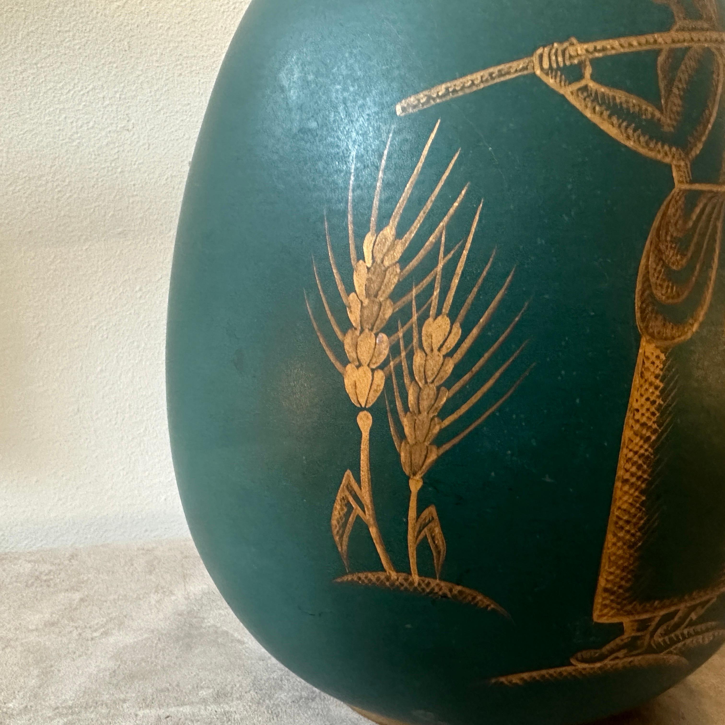 20th Century A 1939 Dated Art Deco Gio Ponti Inspired Green and Gold Ceramic Sicilian Vase For Sale