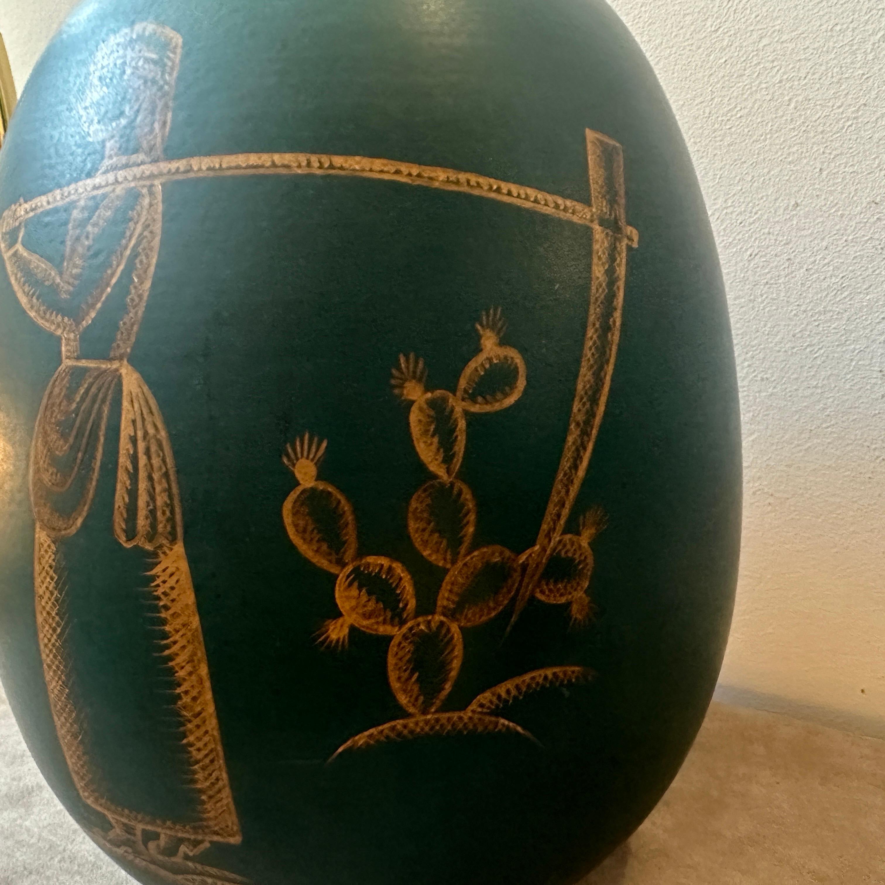 Terracotta A 1939 Dated Art Deco Gio Ponti Inspired Green and Gold Ceramic Sicilian Vase For Sale