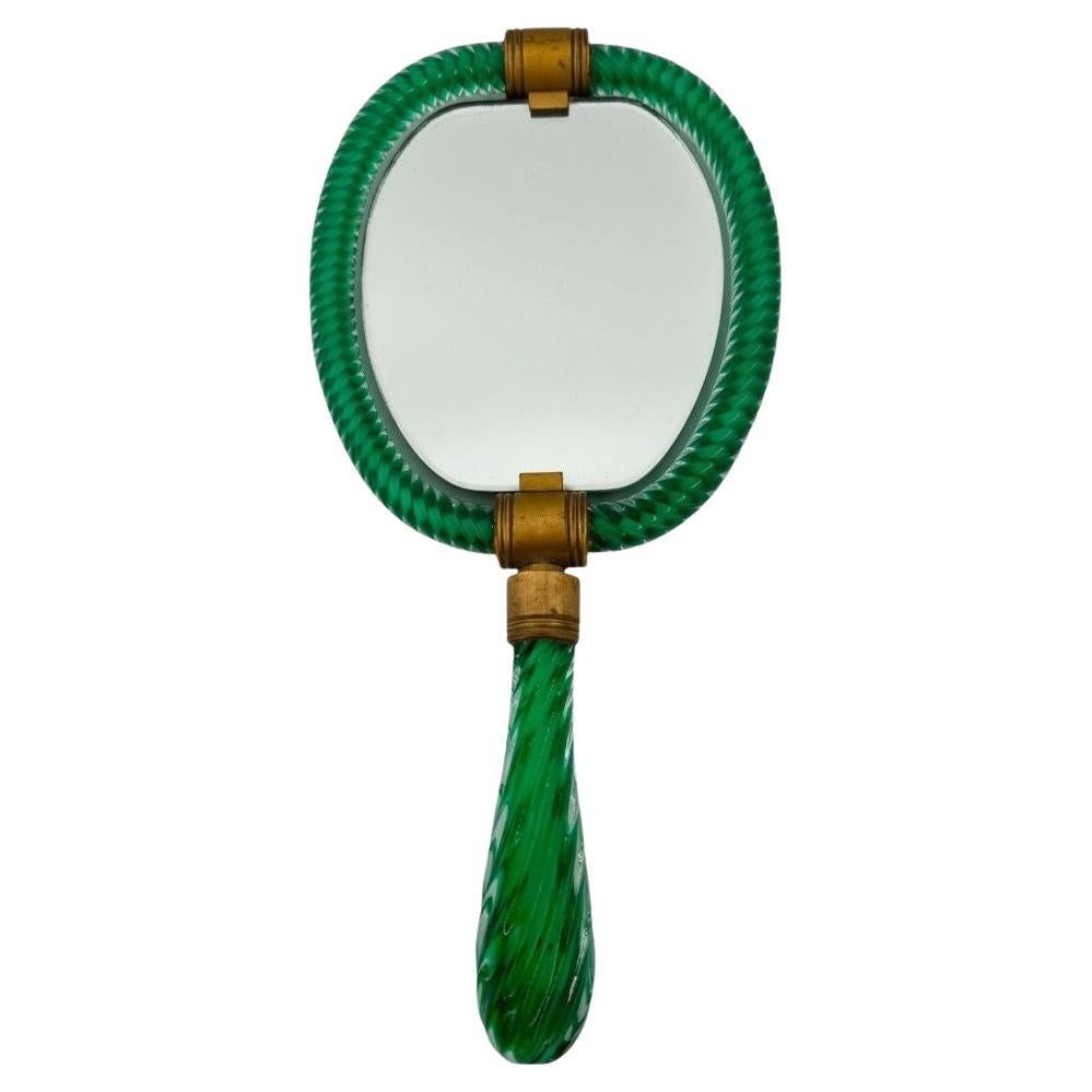 Specchio a mano in vetro di Murano verde Artful 1940 di Barovier 
Greene in vendita
