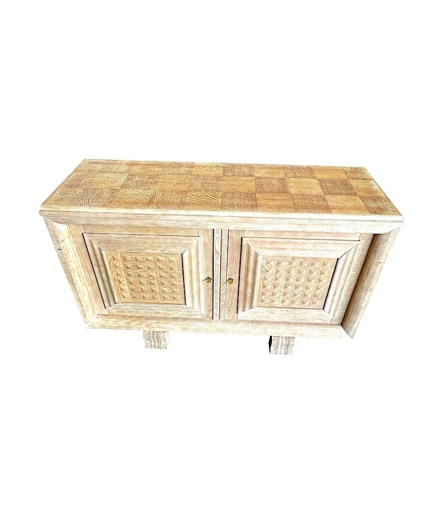 1940s Bleached Oak, Geometric Sideboard in the Style of Charles Dudouyt 4