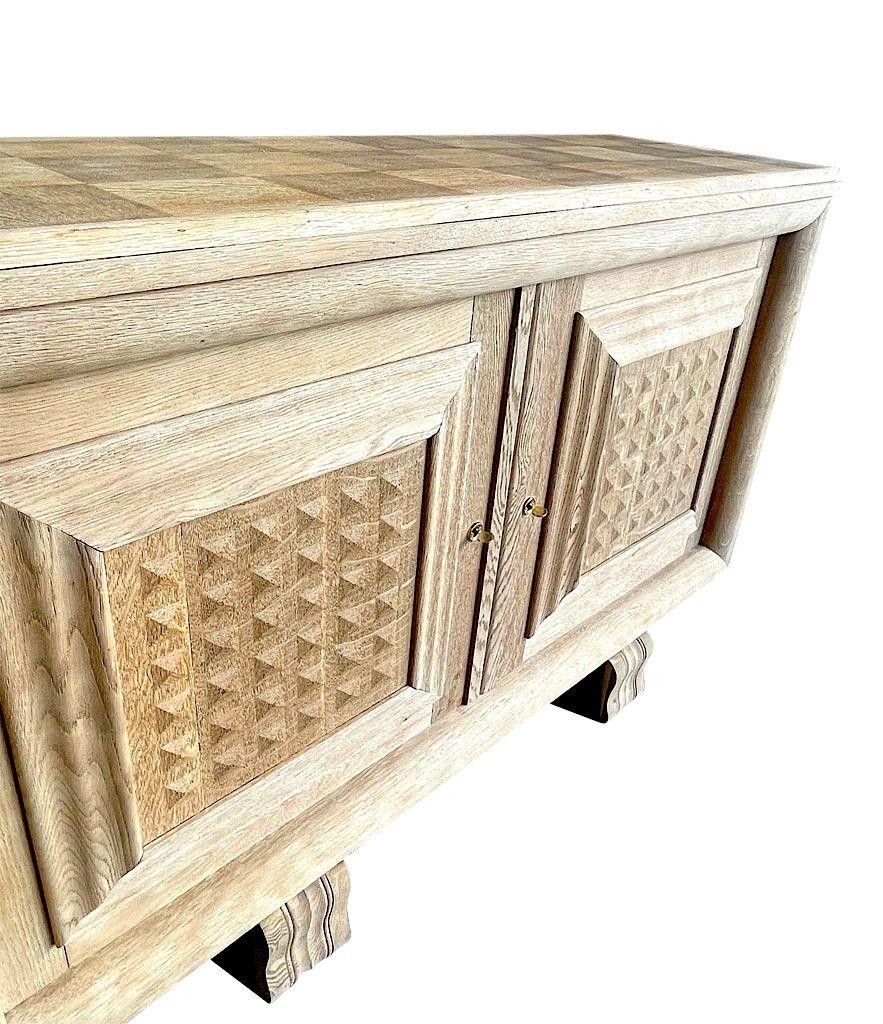 1940s Bleached Oak, Geometric Sideboard in the Style of Charles Dudouyt 5