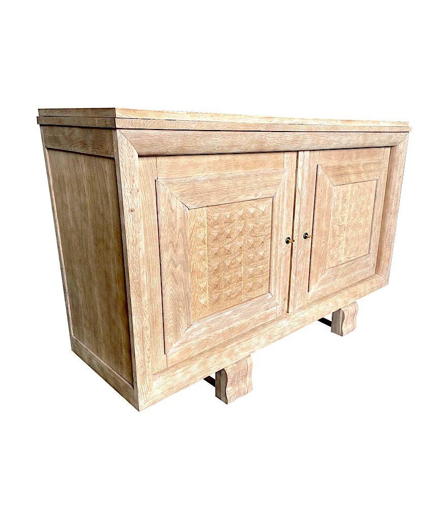 Art Deco 1940s Bleached Oak, Geometric Sideboard in the Style of Charles Dudouyt