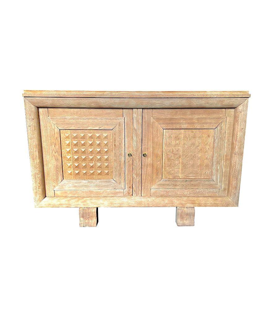 French 1940s Bleached Oak, Geometric Sideboard in the Style of Charles Dudouyt