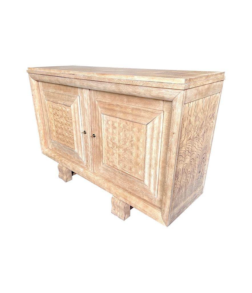 1940s Bleached Oak, Geometric Sideboard in the Style of Charles Dudouyt In Good Condition In London, GB