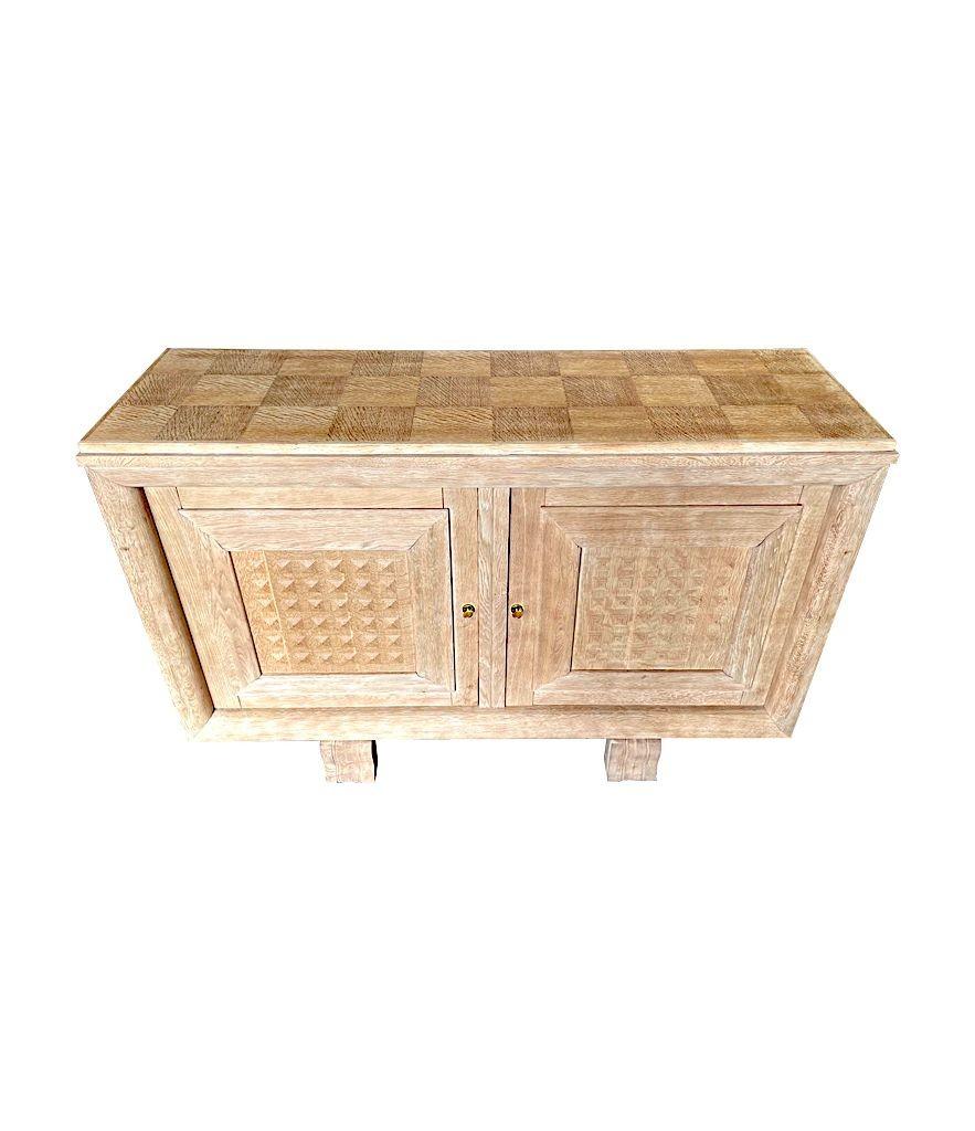 Mid-20th Century 1940s Bleached Oak, Geometric Sideboard in the Style of Charles Dudouyt