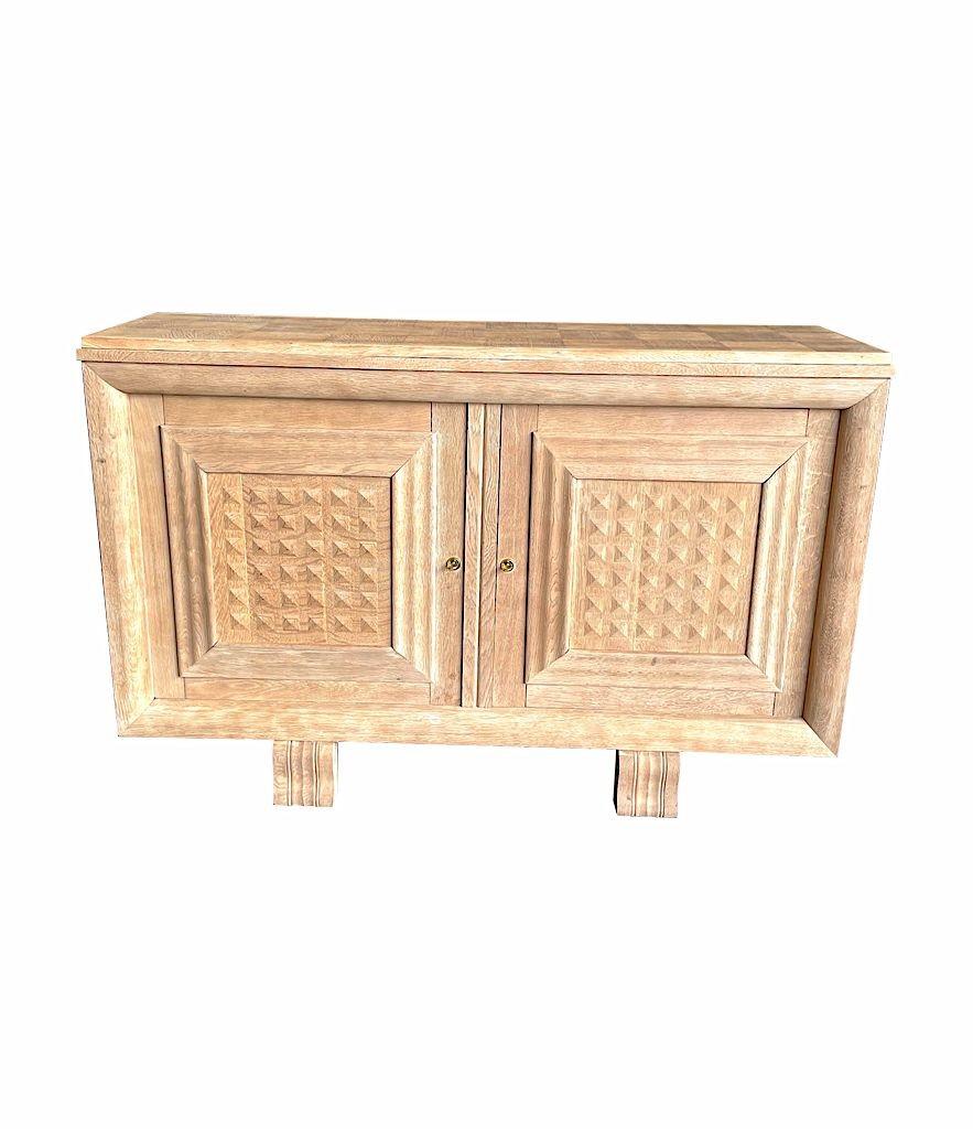 1940s Bleached Oak, Geometric Sideboard in the Style of Charles Dudouyt 2