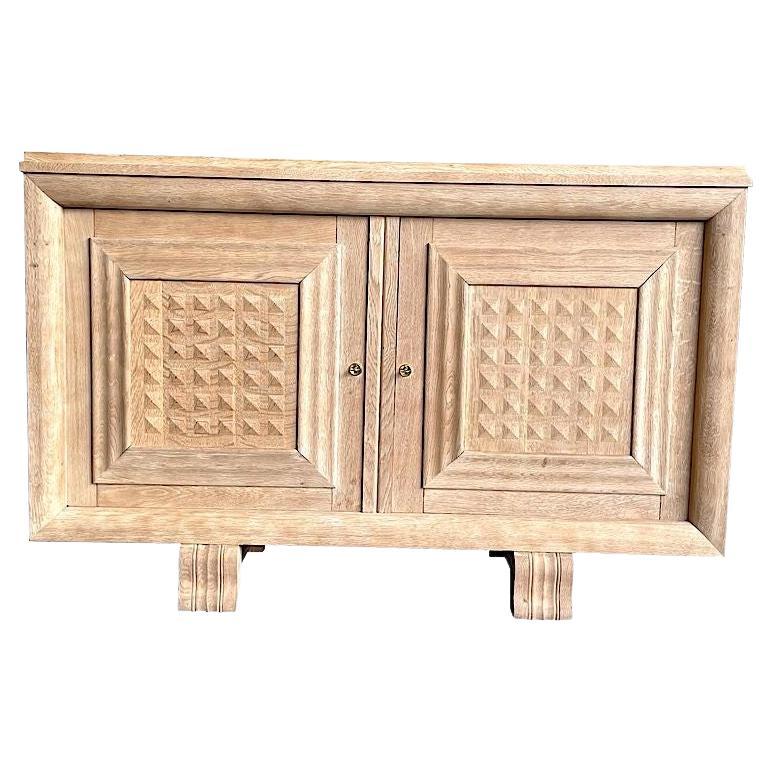 1940s Bleached Oak, Geometric Sideboard in the Style of Charles Dudouyt