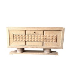 1940s Bleached Oak Sideboard by Charles Dudouyt with Geometric Relief Design