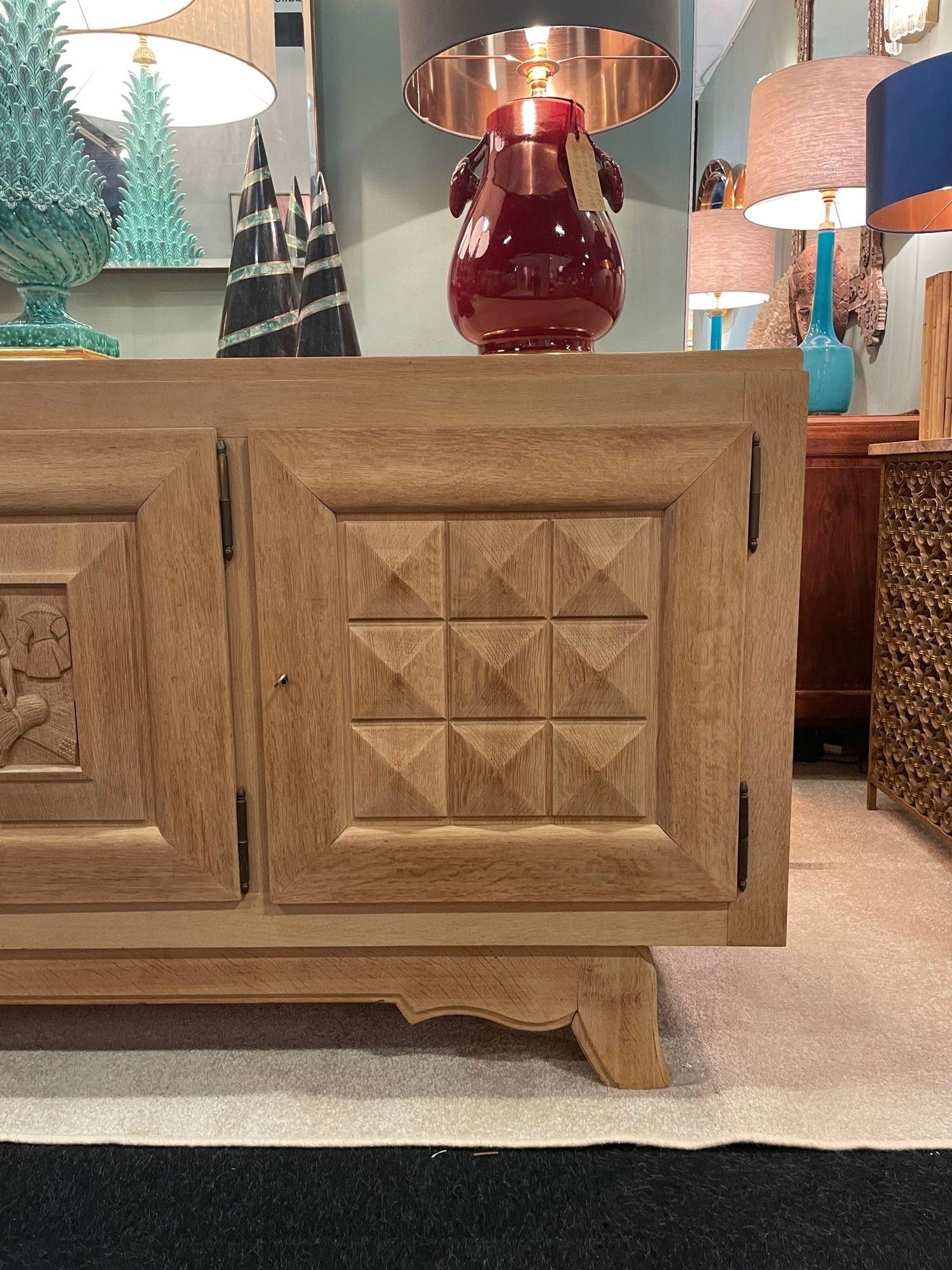 1940s Bleached Oak Sideboard in the Style of Charles Dudouyt 9