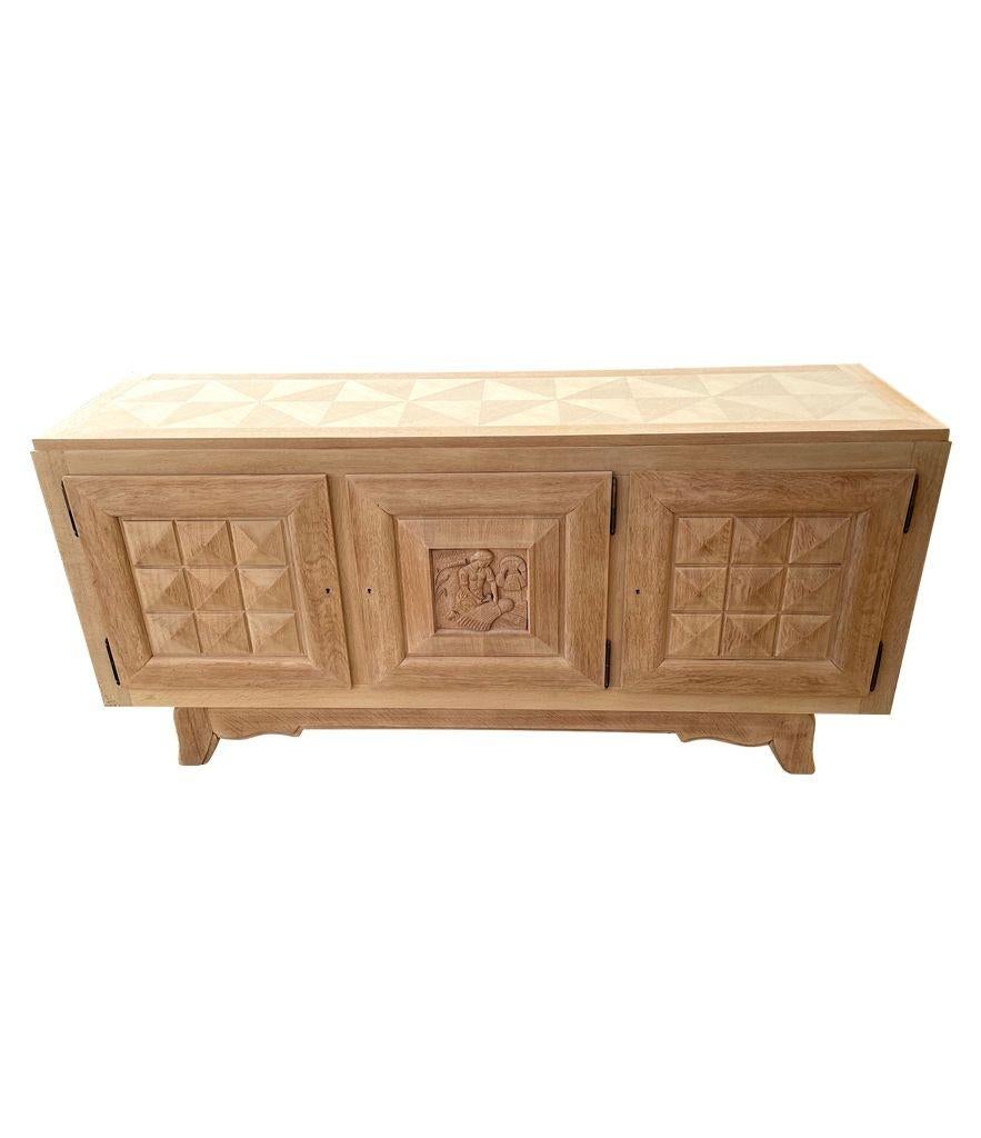 French 1940s Bleached Oak Sideboard in the Style of Charles Dudouyt