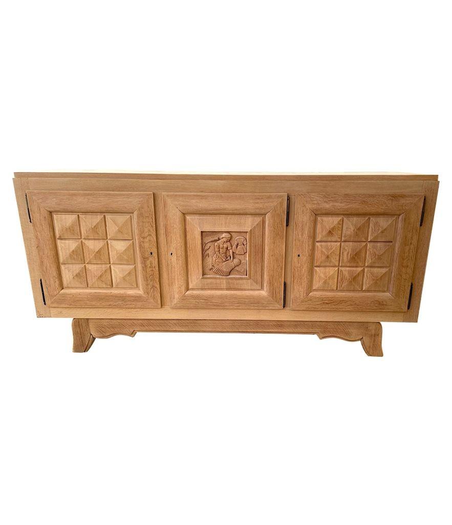 Mid-20th Century 1940s Bleached Oak Sideboard in the Style of Charles Dudouyt