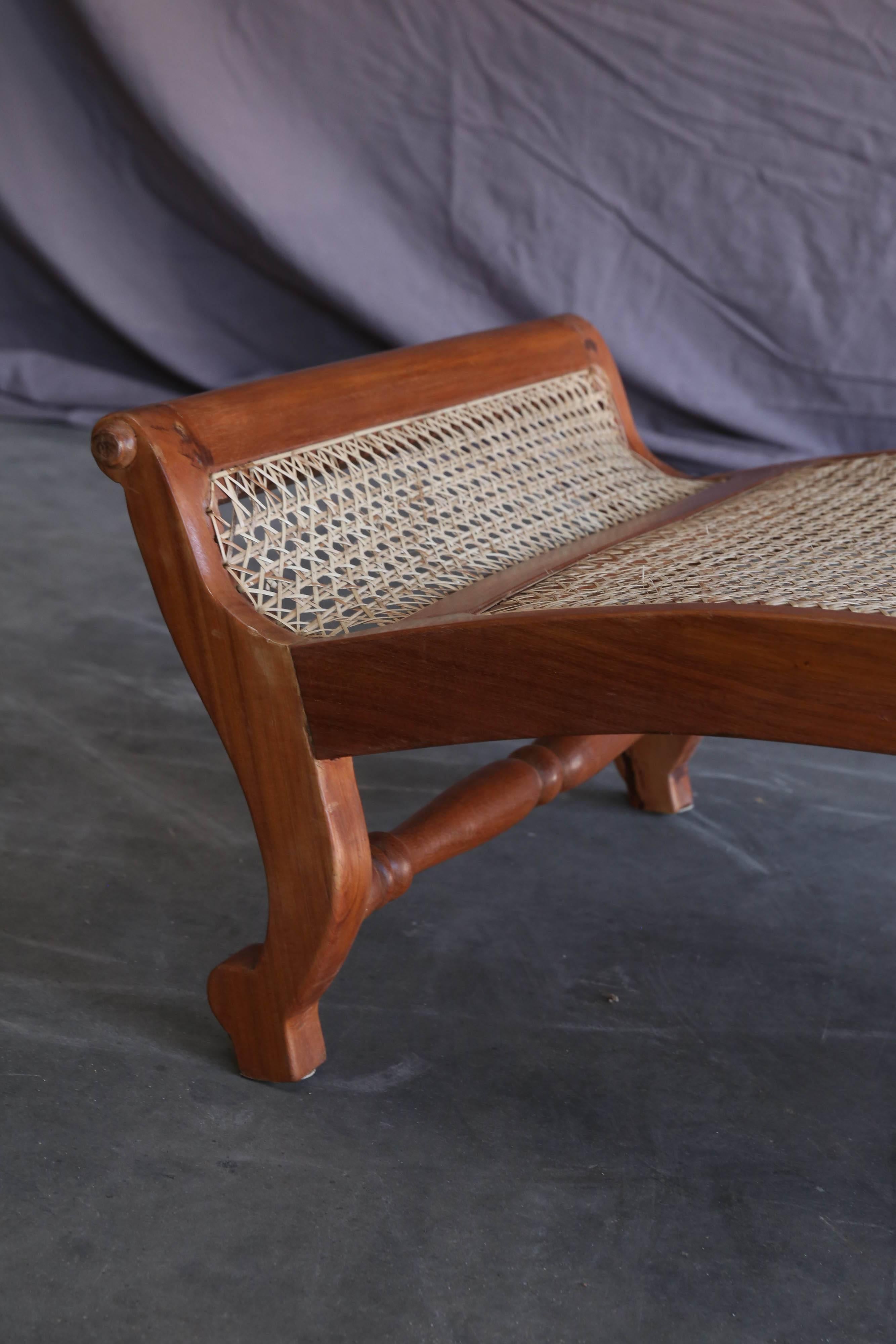 20th Century 1940s Dutch Colonial Teak Wood and Cane Artistically Designed Daybed For Sale