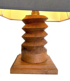 1940s French Hand Carved Oak Table Lamp in the Style of Charles Dudouyt