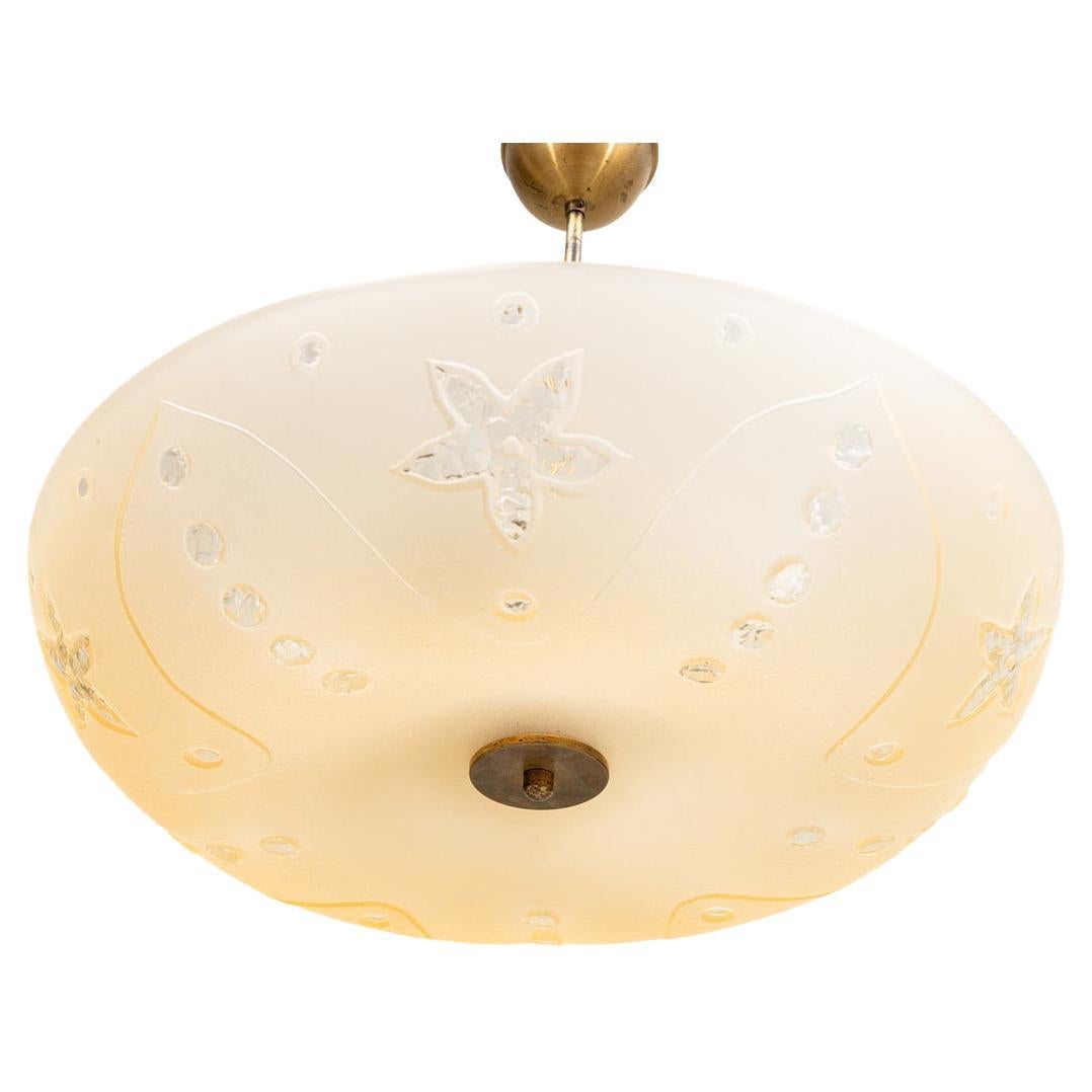 A 1940s Frosted Glass Pendant with Flower Motif For Sale
